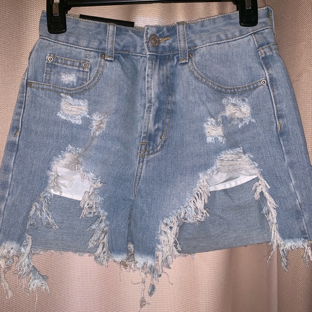 Distressed high rise shorts